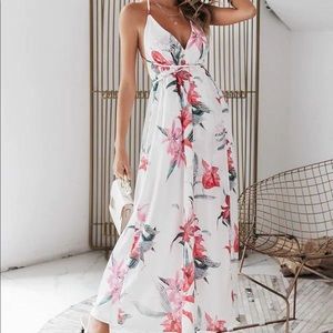 Floral summer dress S pink white euc womens